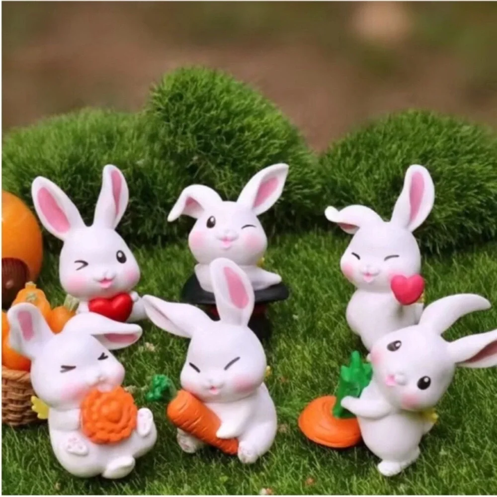 Easter Bunny Decoration 6pcs Mini Rabbit Miniature Bunny Doll House Artsy Gift